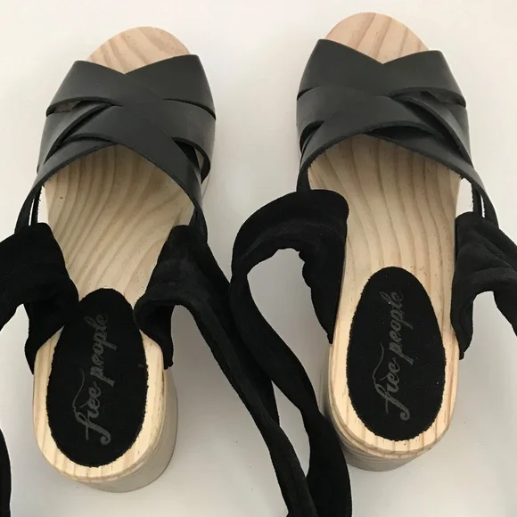 FREE PEOPLE Emmy Wrap Clog Black Ankle Wrap Sandal Women’s Size EU 37 - Picture 6 of 16